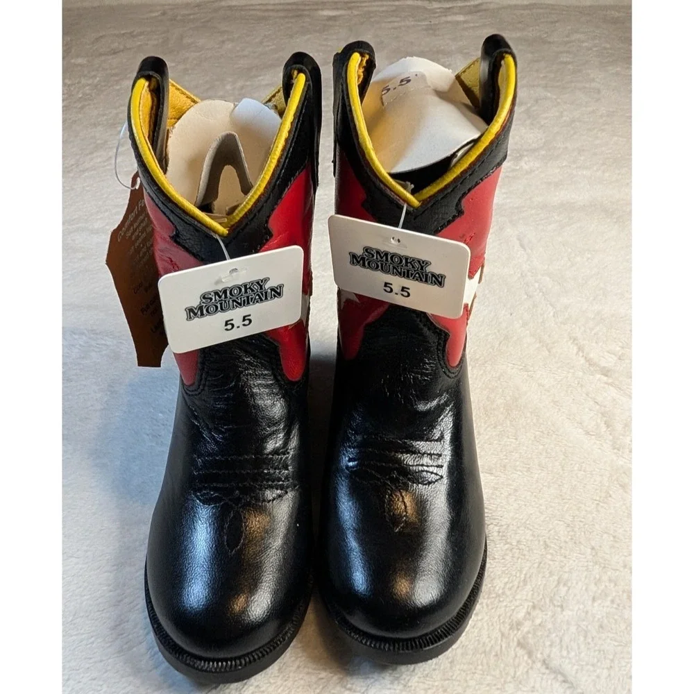 Smoky Mountain Youth Boys 5.5‎ Western Boots 3066 Black Red Cowboy Style New